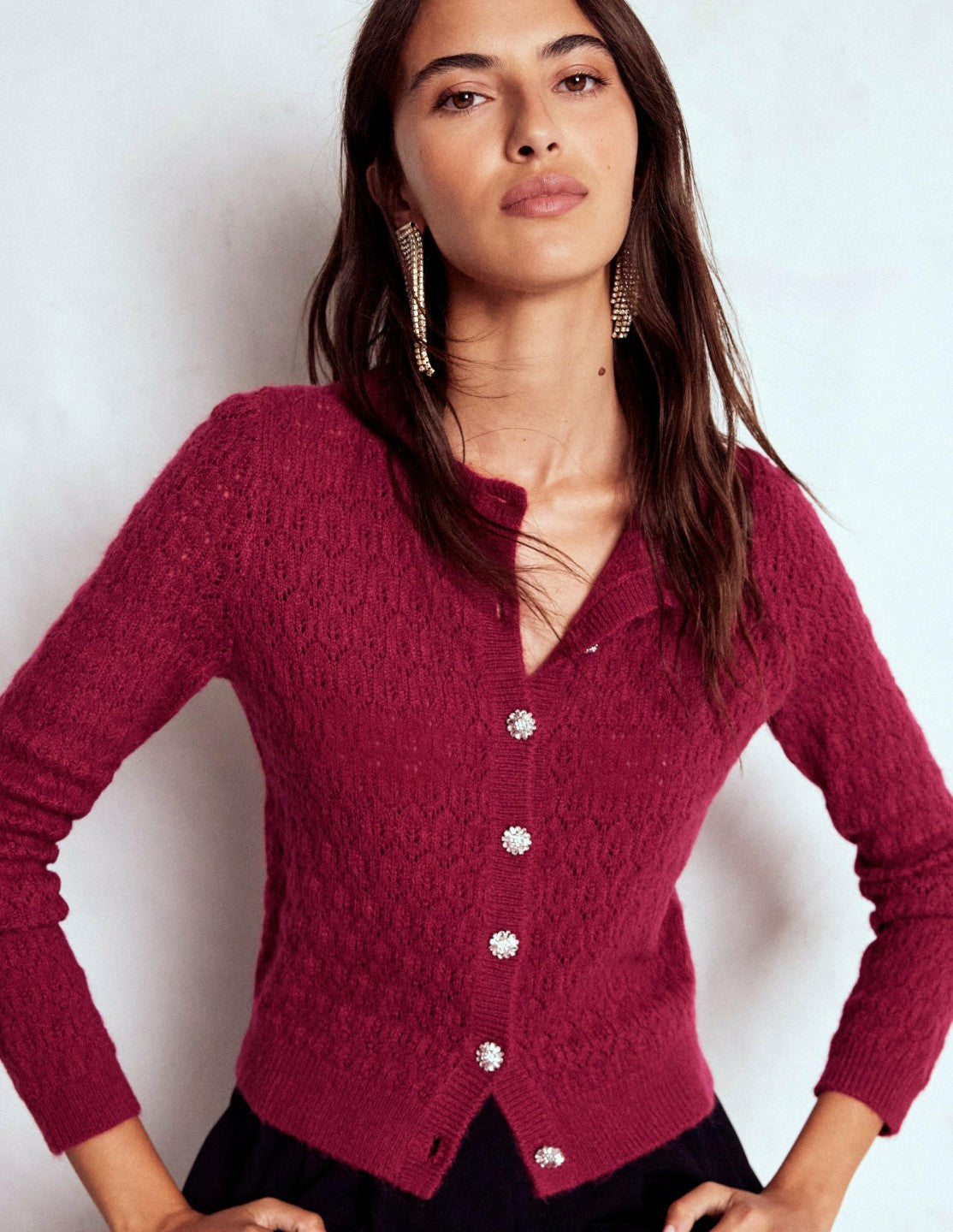 Jewel Button Cardigan-Ruby Red / Boden