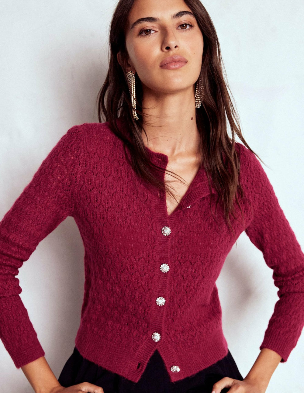 Jewel Button Cardigan-Ruby Red / Boden