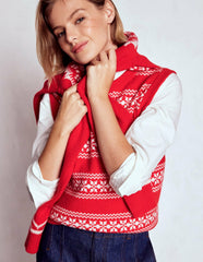 Edie Fair Isle Vest-Poppy Red, Warm Ivory / Boden Sale