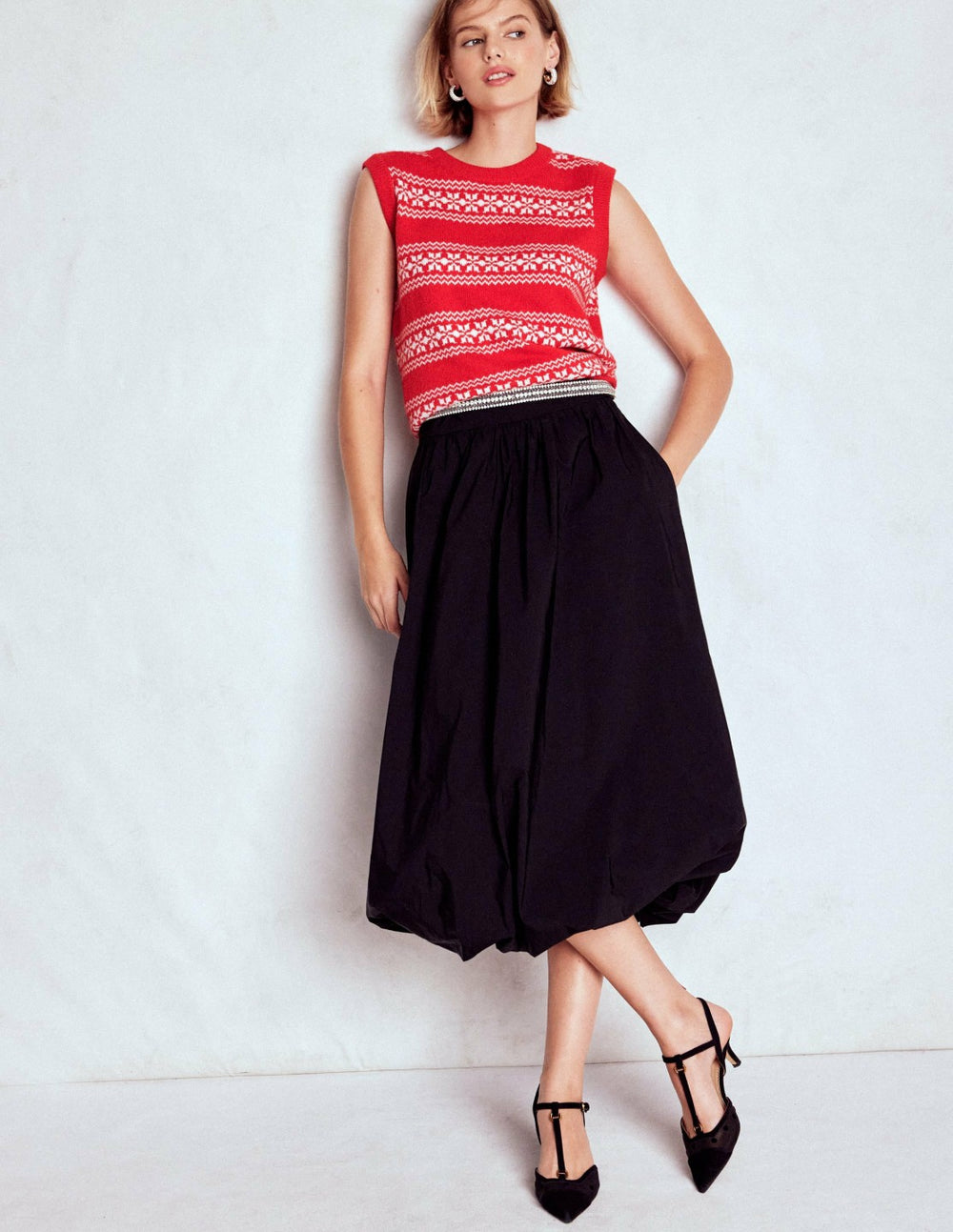 Edie Fair Isle Vest-Poppy Red, Warm Ivory / Boden Sale