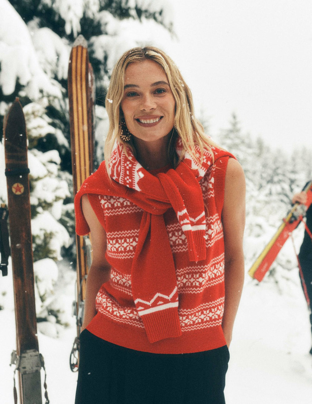 Edie Fair Isle Vest-Poppy Red, Warm Ivory / Boden Sale