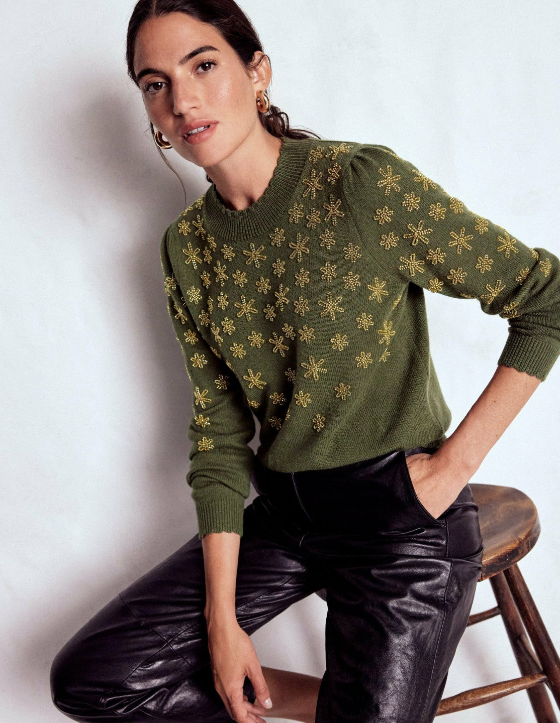 Elizabeth Embellished Sweater-Leaf Green / Boden Outlet