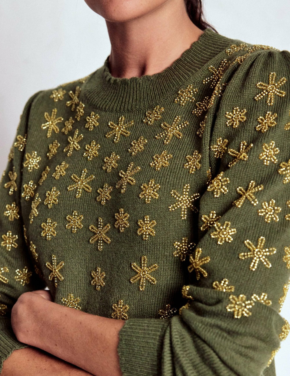 Elizabeth Embellished Sweater-Leaf Green / Boden Outlet