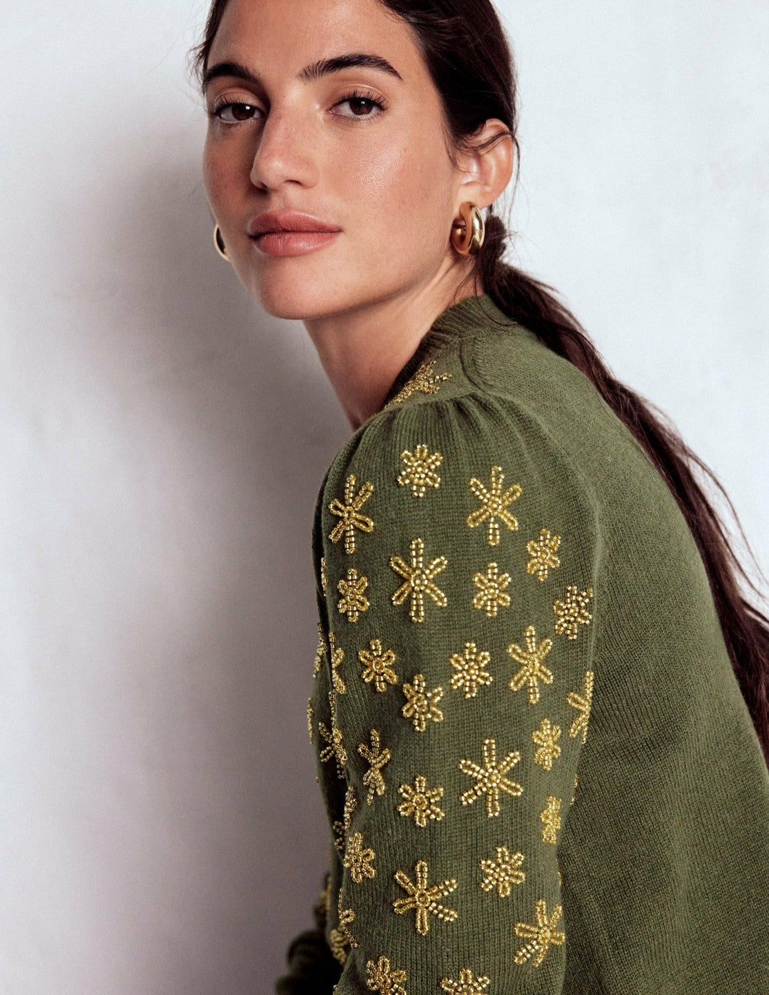 Elizabeth Embellished Sweater-Leaf Green / Boden Outlet