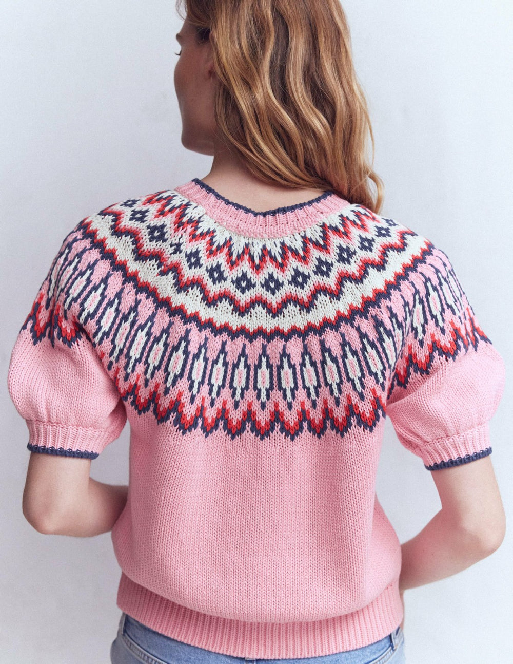 Margot Puff Sleeve T-Shirt-Almond Pink Fair Isle / Boden Discount