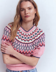 Margot Puff Sleeve T-Shirt-Almond Pink Fair Isle / Boden Discount
