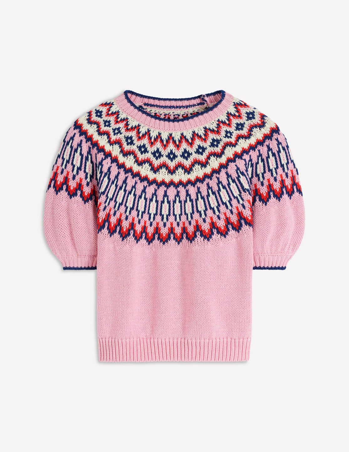 Margot Puff Sleeve T-Shirt-Almond Pink Fair Isle / Boden Discount
