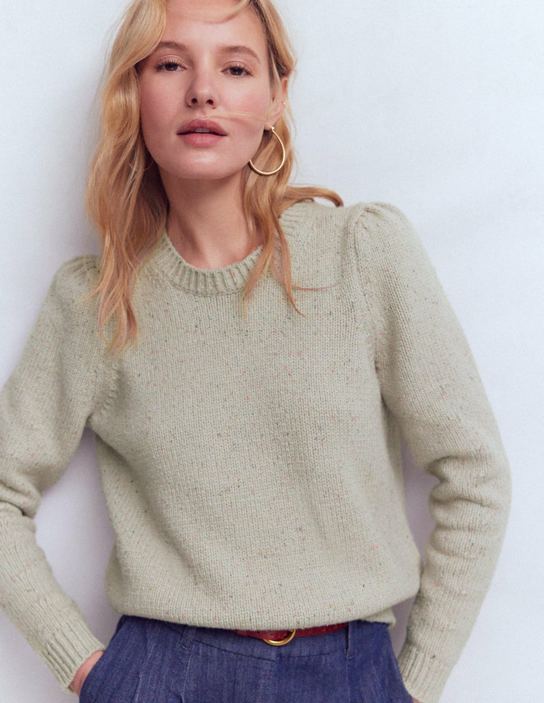 Davina Puff Sleeve Sweater-Ivory, Nep / Boden On sale