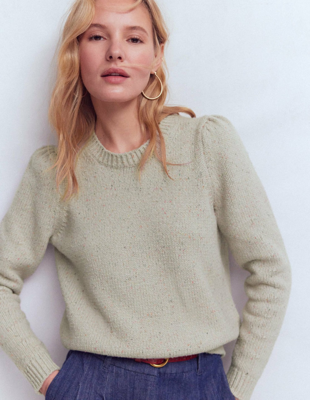 Davina Puff Sleeve Sweater-Ivory, Nep / Boden On sale
