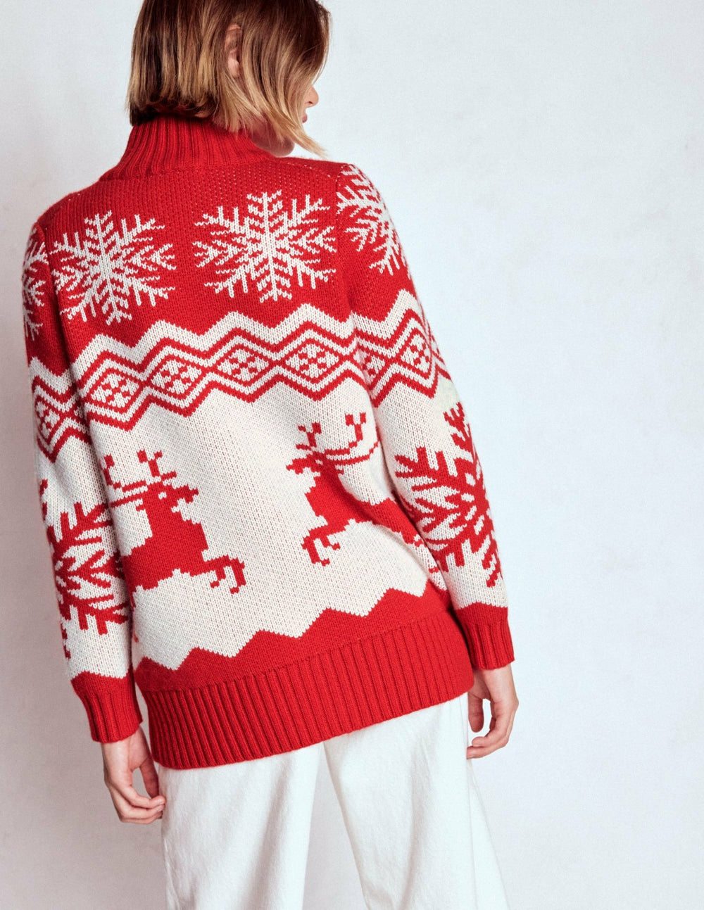 Zip Up Jacquard Cardigan-Poppy Red Reindeer / Boden us