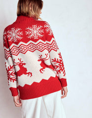 Zip Up Jacquard Cardigan-Poppy Red Reindeer / Boden us