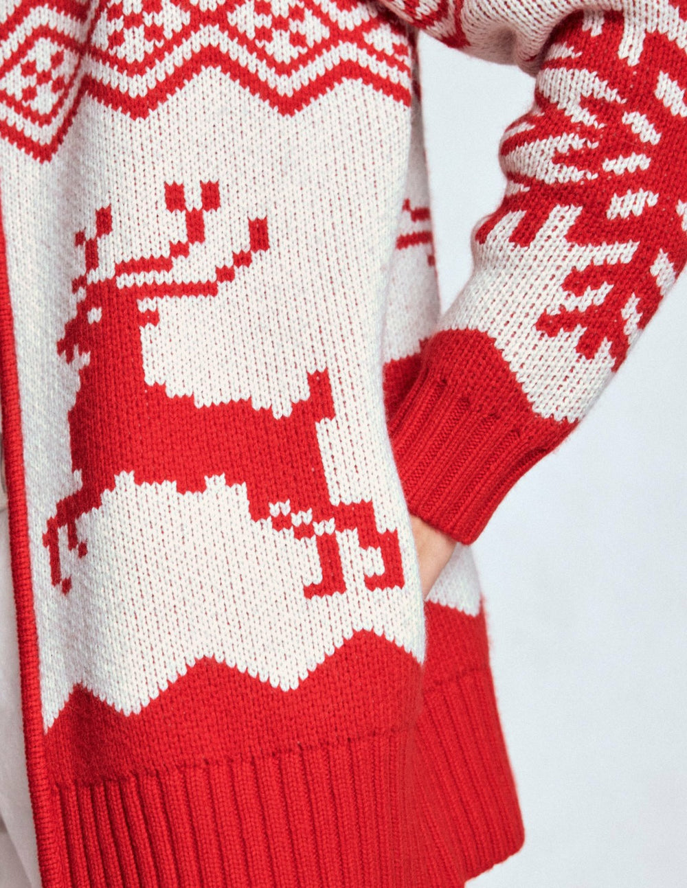 Zip Up Jacquard Cardigan-Poppy Red Reindeer / Boden us
