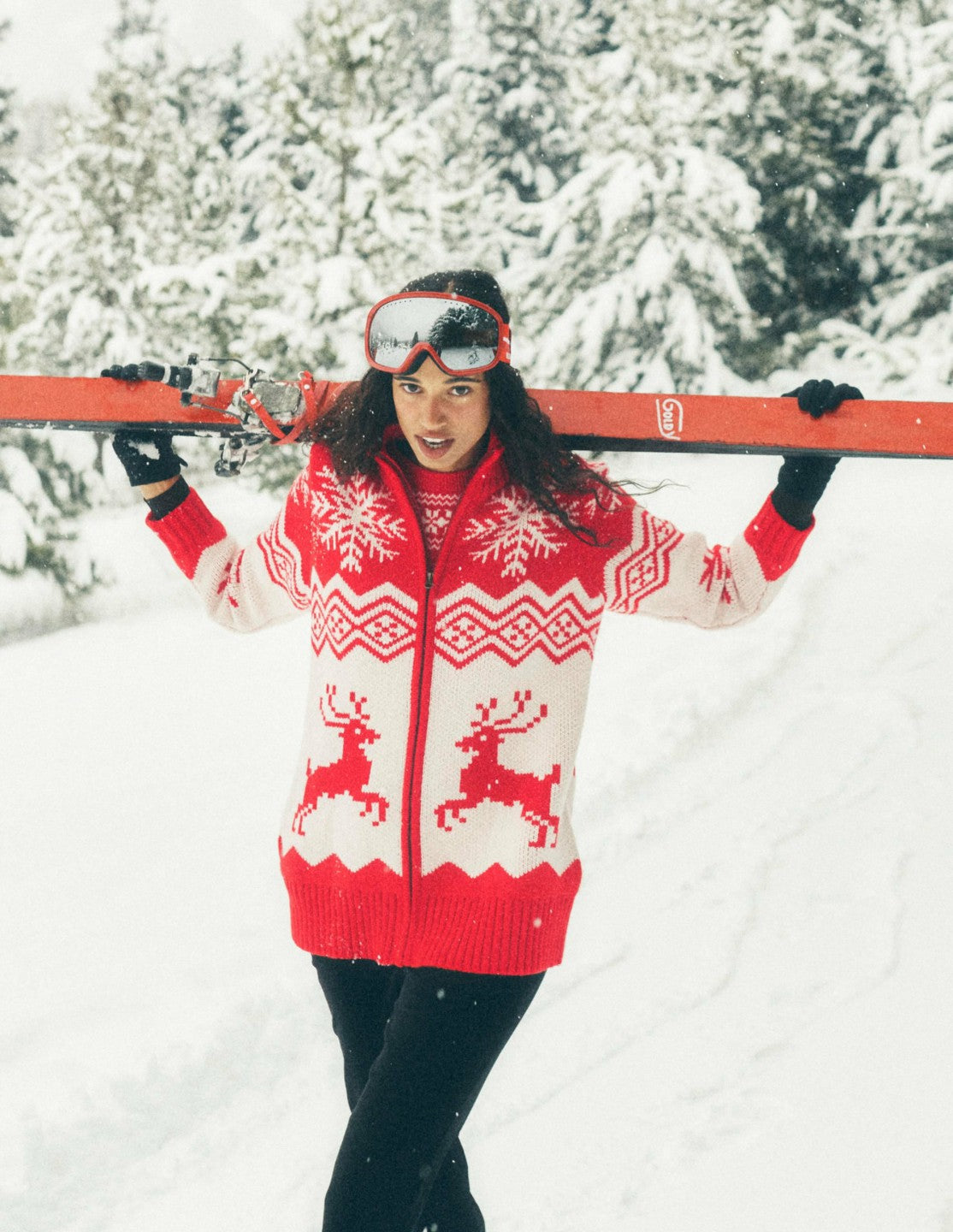 Zip Up Jacquard Cardigan-Poppy Red Reindeer / Boden us
