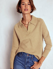 Marion Merino Henley Sweater-Camel Melange / Boden Sale