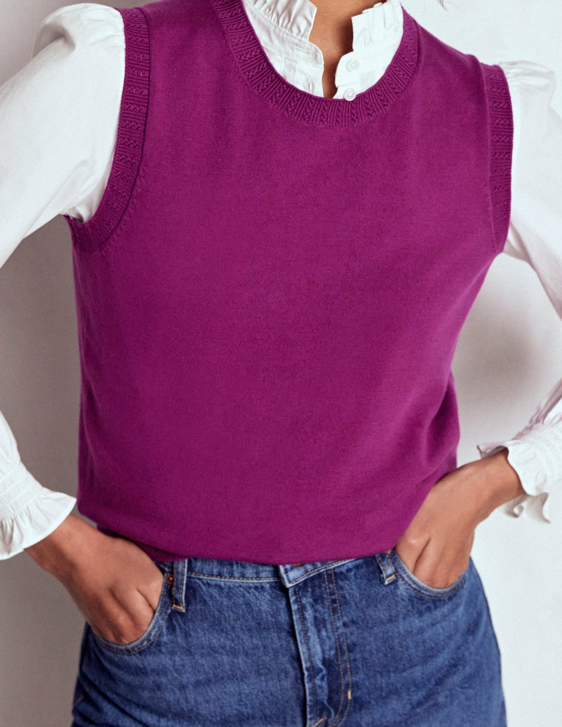 Emilia Cotton Crew Neck Vest-Regal Purple / Boden Online