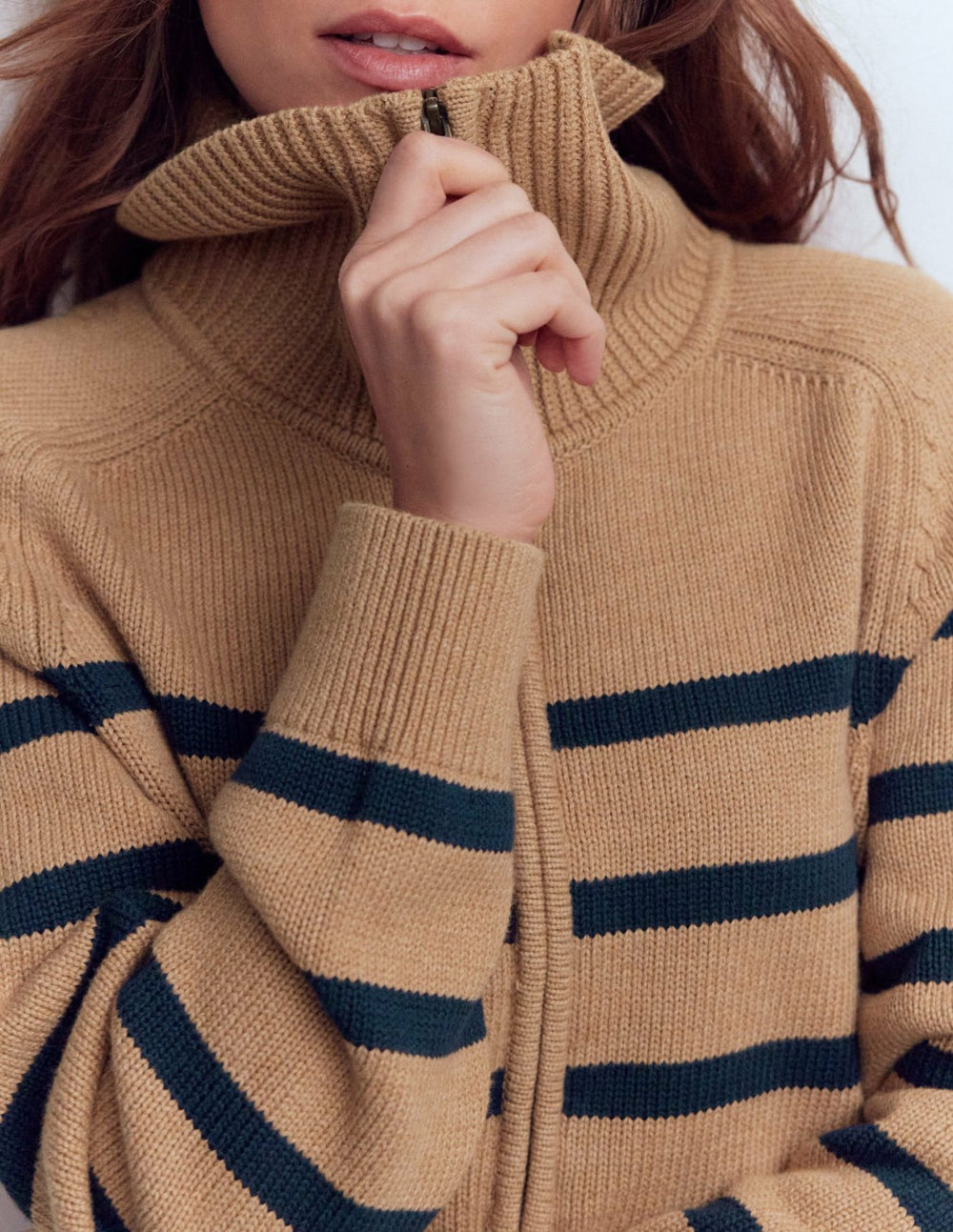 Lucy Half-zip Sweater-Camel Melange, Navy Stripe / Boden Discount