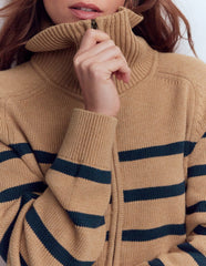 Lucy Half-zip Sweater-Camel Melange, Navy Stripe / Boden Discount