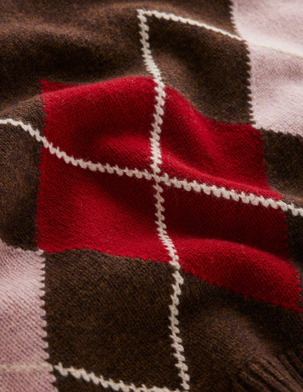 Polly Merino Roll Neck Sweater-Brown, Pink Argyle / Boden