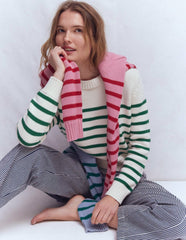 Lucy Chunky Cotton Sweater-Ivory and Jewel Green Stripe / Boden Sale