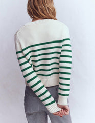 Lucy Chunky Cotton Sweater-Ivory and Jewel Green Stripe / Boden Sale