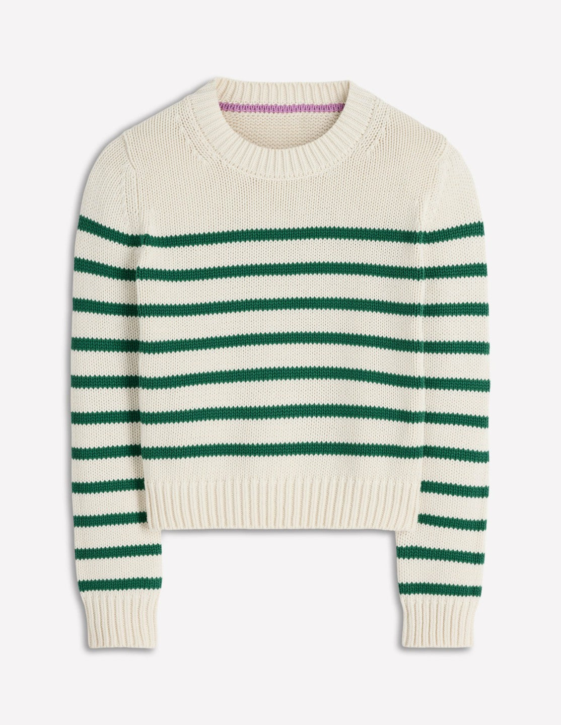 Lucy Chunky Cotton Sweater-Ivory and Jewel Green Stripe / Boden Sale