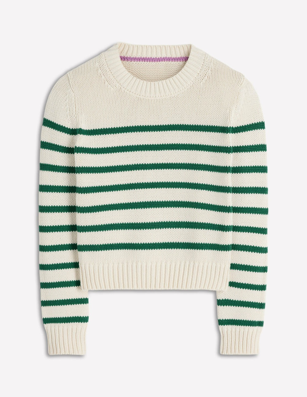 Lucy Chunky Cotton Sweater-Ivory and Jewel Green Stripe / Boden Sale
