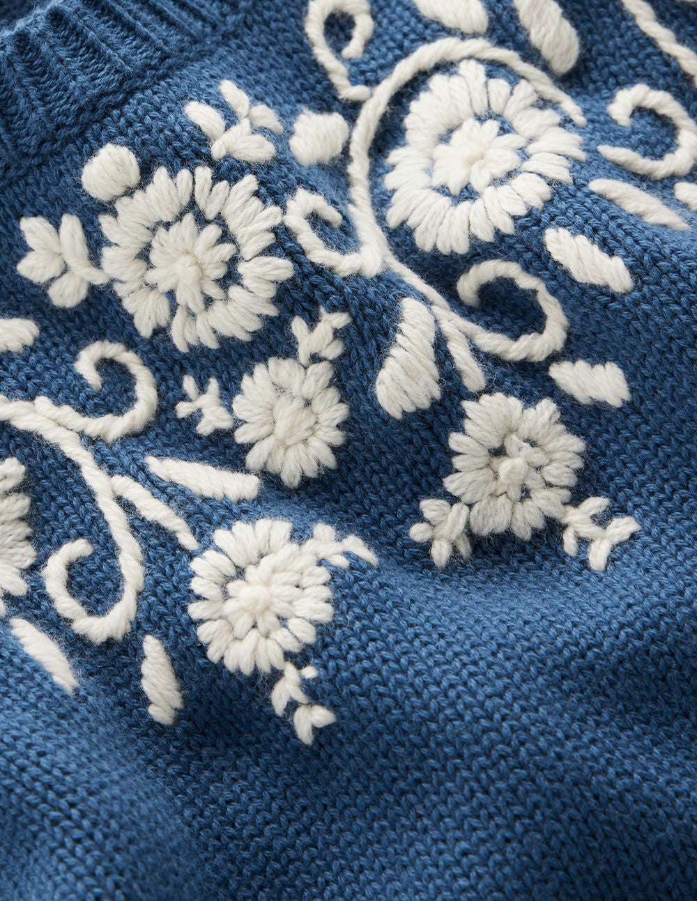 Davina Puff Sleeve Sweater-Denim Blue Embroidery / Boden Online