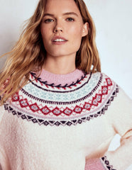 Bouclé Raglan Sweater-Warm Ivory Fair Isle / Boden Discount
