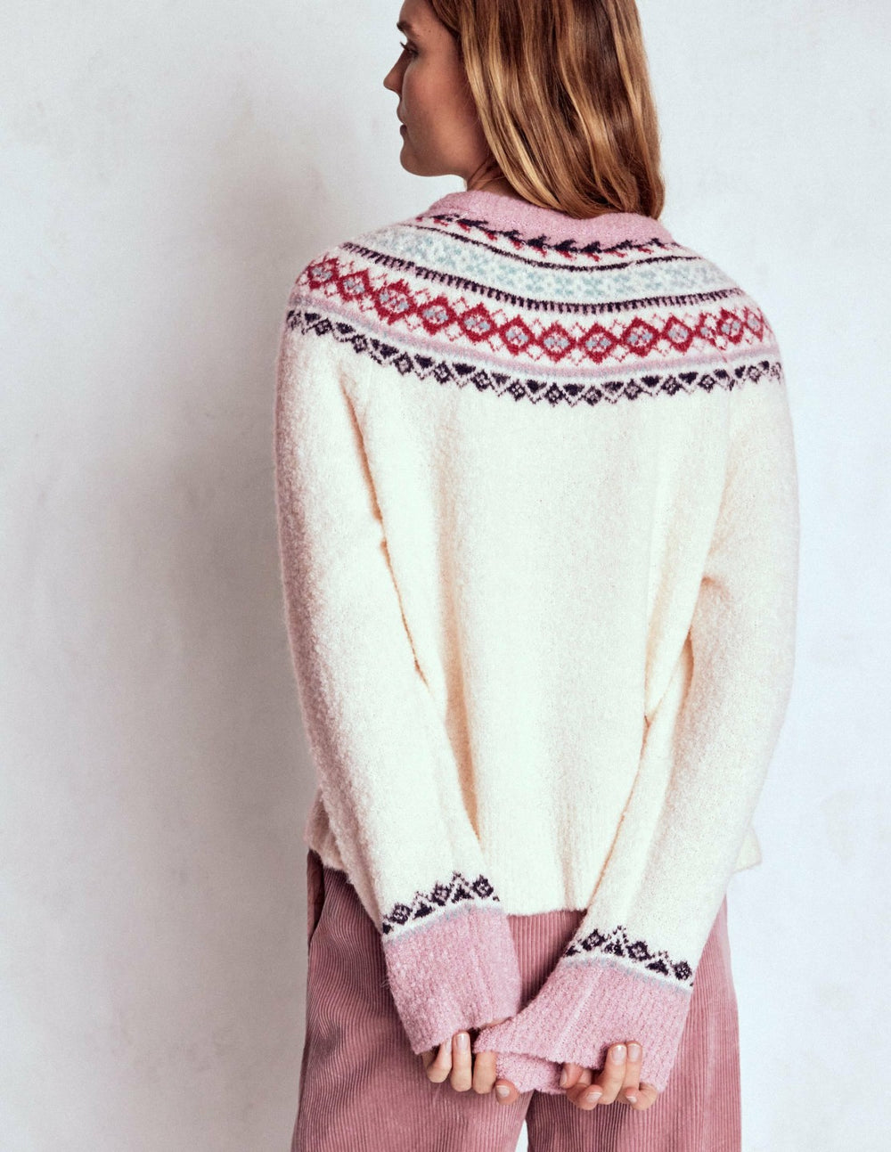 Bouclé Raglan Sweater-Warm Ivory Fair Isle / Boden Discount