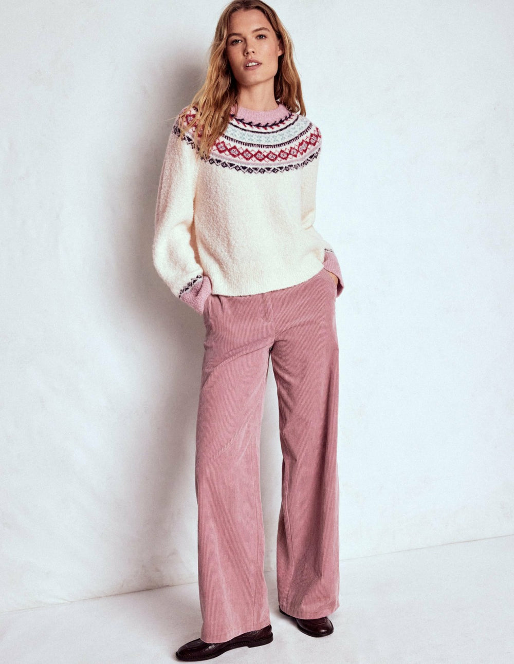 Bouclé Raglan Sweater-Warm Ivory Fair Isle / Boden Discount