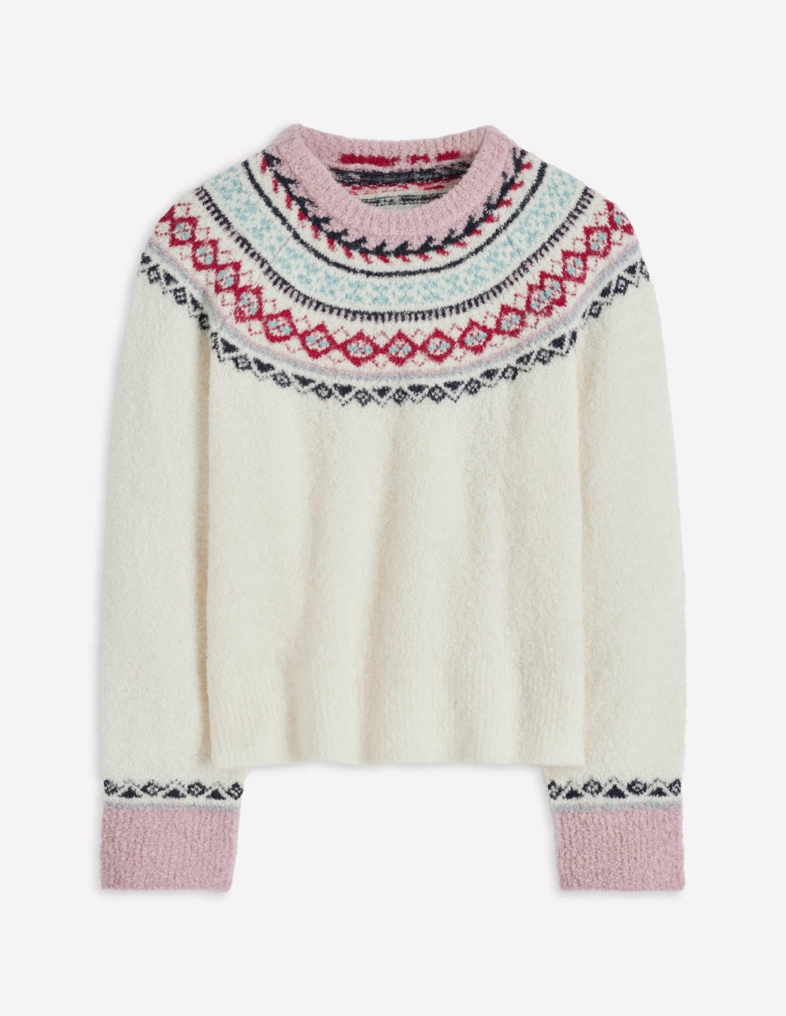 Bouclé Raglan Sweater-Warm Ivory Fair Isle / Boden Discount