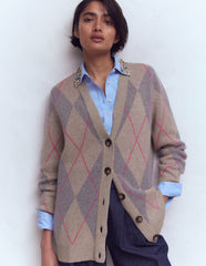 Quinn Boyfriend Cardigan-Neutral Argyle / Boden On sale