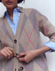 Quinn Boyfriend Cardigan-Neutral Argyle / Boden On sale