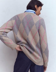 Quinn Boyfriend Cardigan-Neutral Argyle / Boden On sale