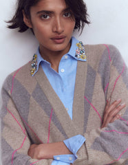 Quinn Boyfriend Cardigan-Neutral Argyle / Boden On sale