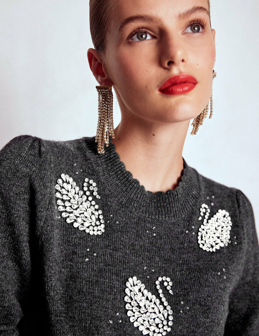 Elizabeth Embellished Sweater-Charcoal Melange Swans / Boden us