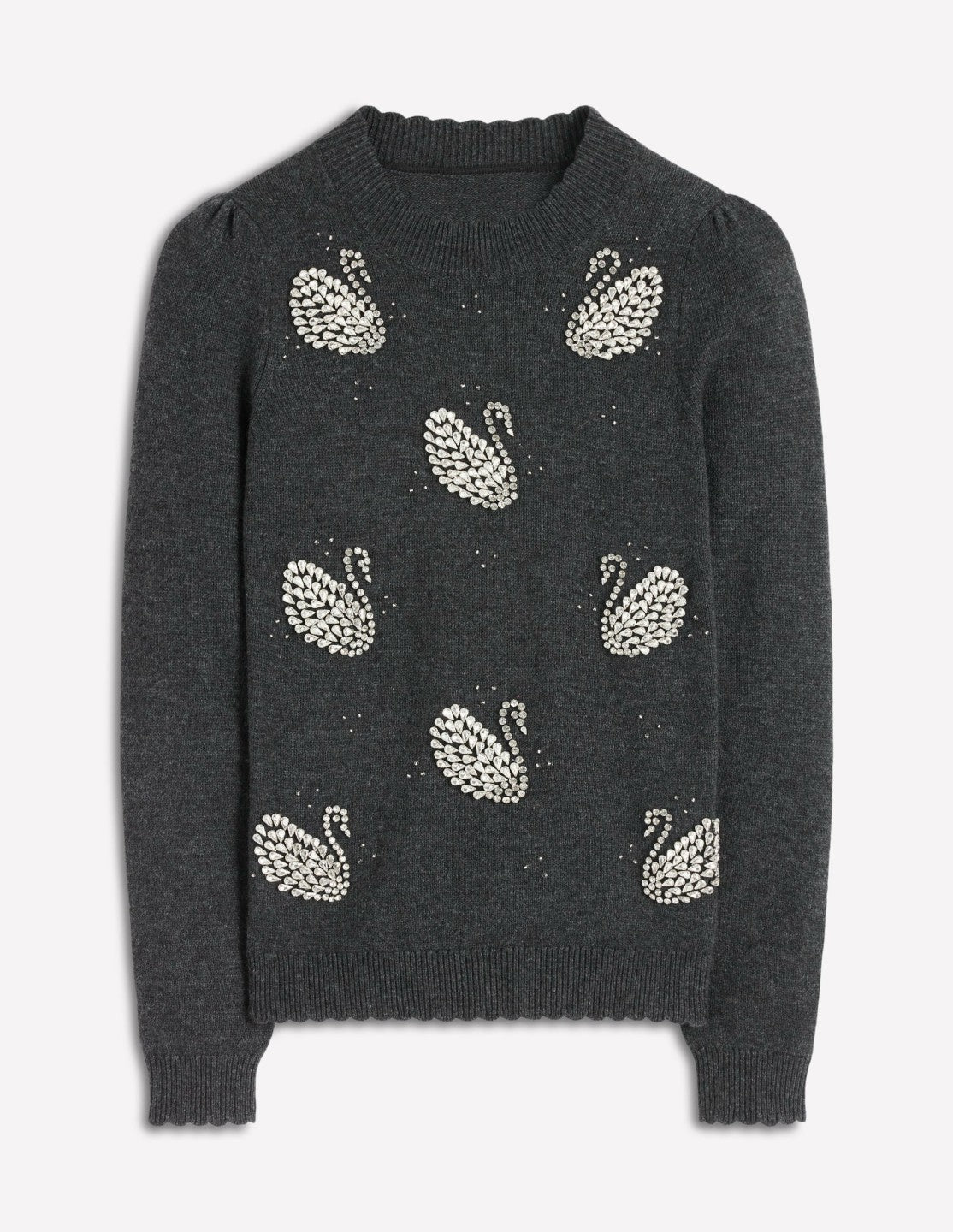 Elizabeth Embellished Sweater-Charcoal Melange Swans / Boden us