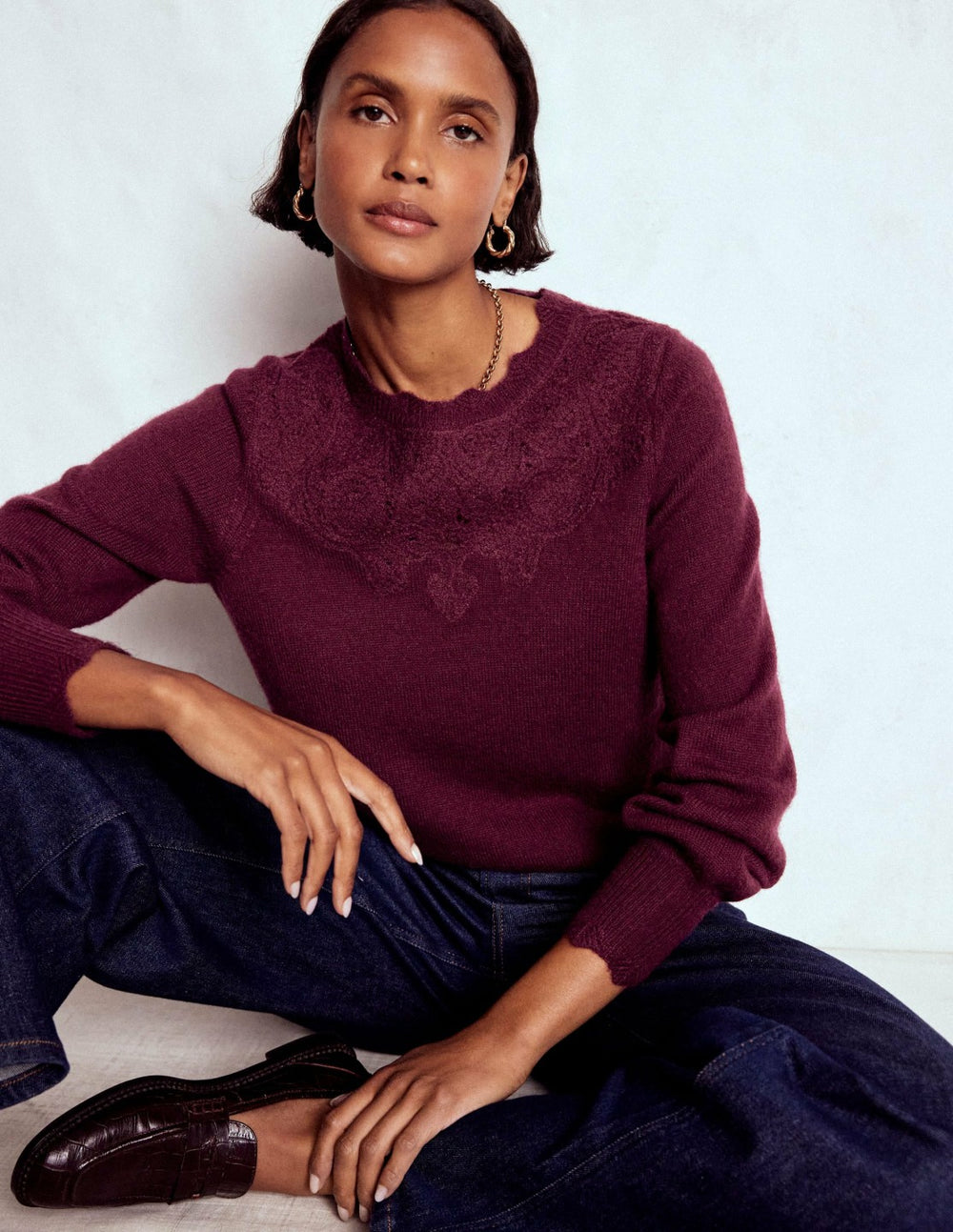 Fluffy Embroidered Sweater-Deep Wisteria / Boden