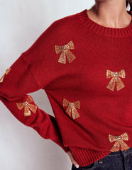 Natalie Embroidered Sweater-Red, Embellished Bows / Boden Discount