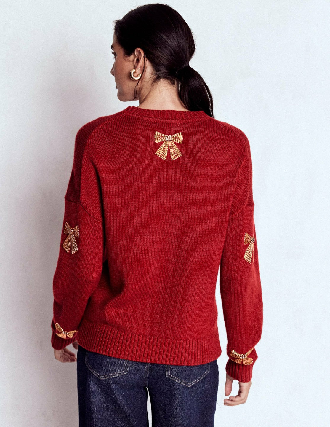 Natalie Embroidered Sweater-Red, Embellished Bows / Boden Discount