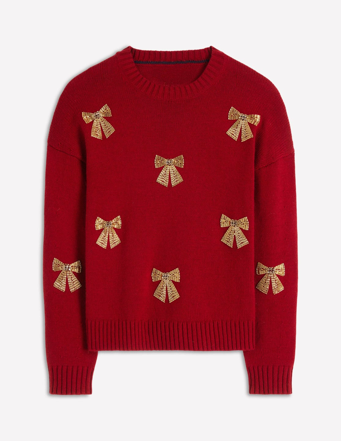 Natalie Embroidered Sweater-Red, Embellished Bows / Boden Discount