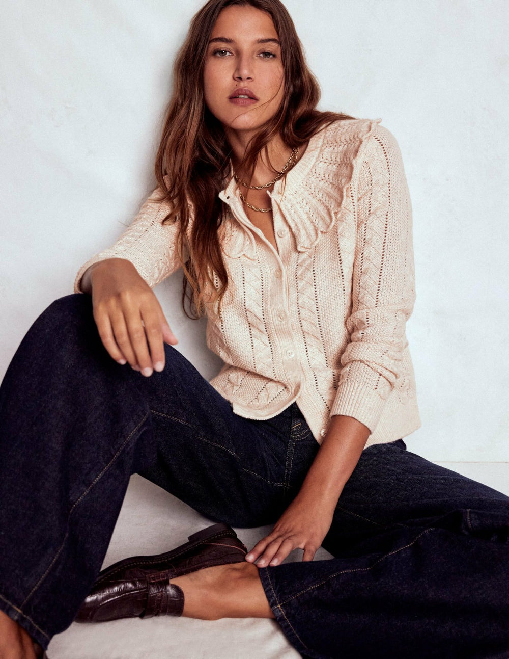 Scallop Collar Cardigan-Warm Ivory Melange / Boden On sale