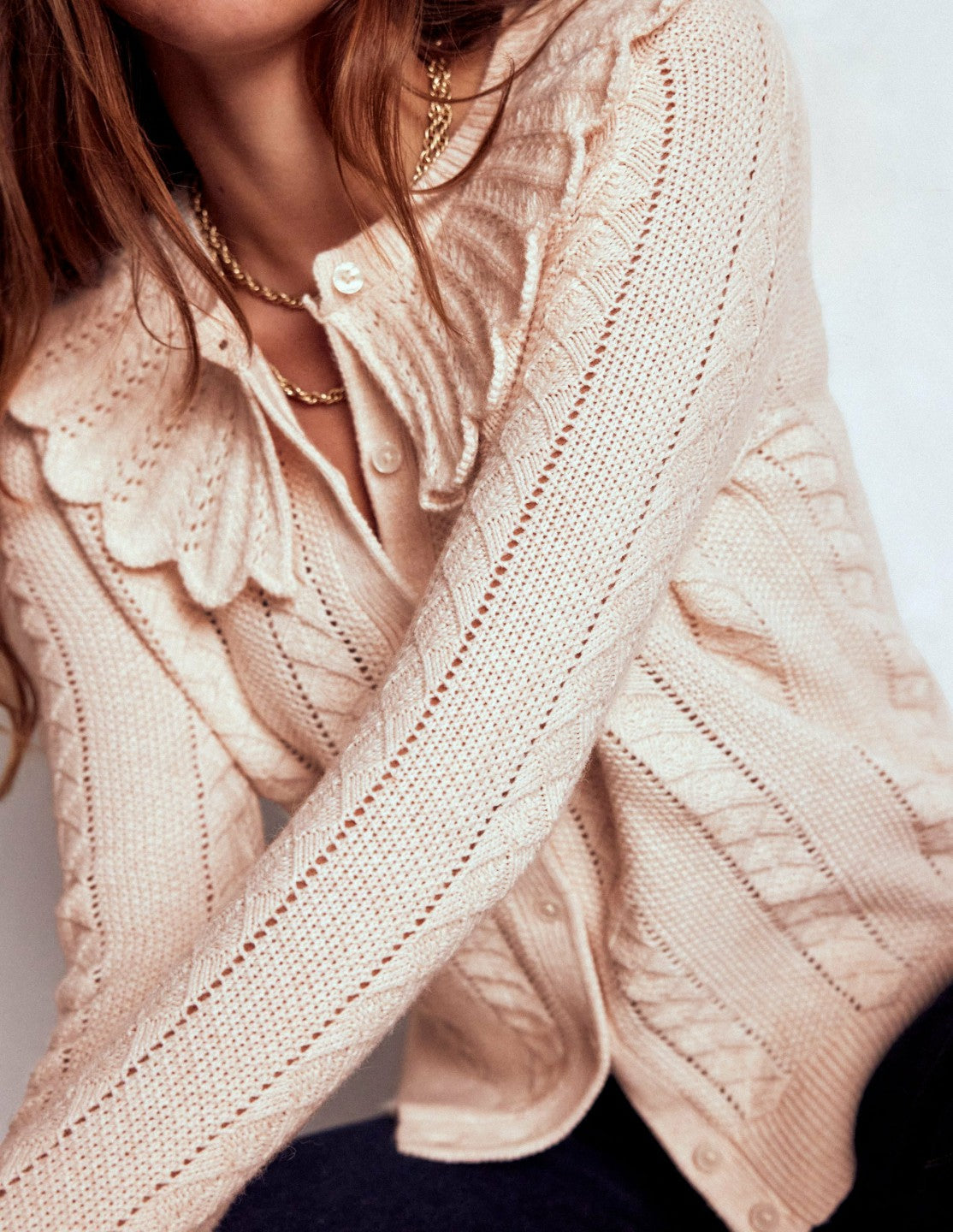 Scallop Collar Cardigan-Warm Ivory Melange / Boden On sale