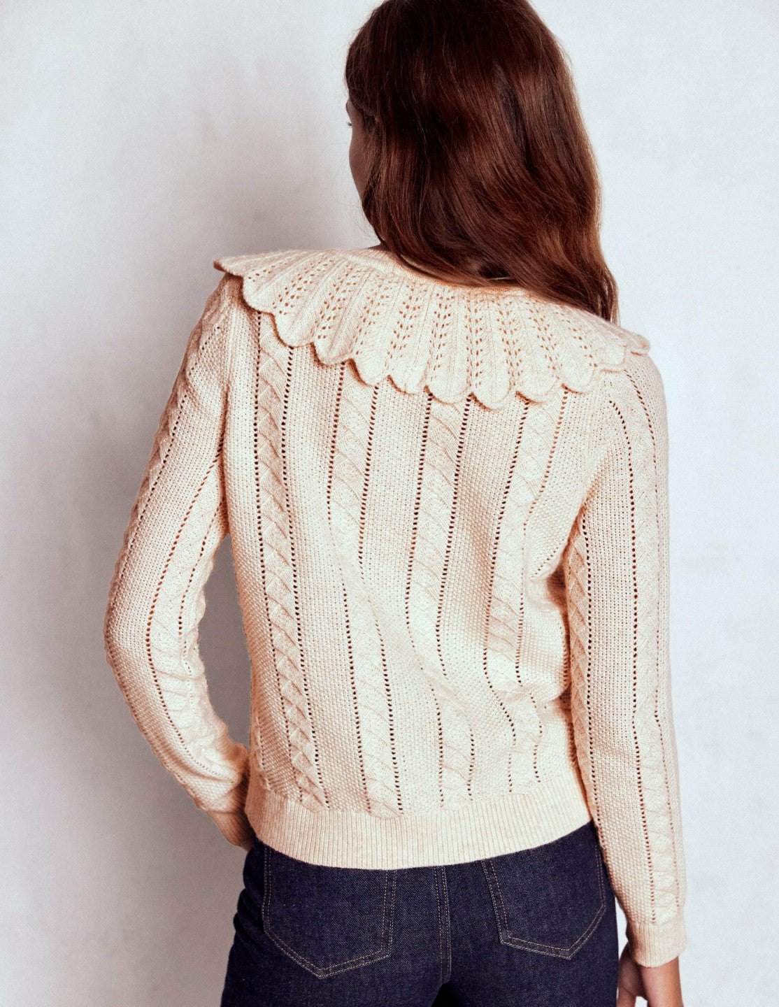 Scallop Collar Cardigan-Warm Ivory Melange / Boden On sale