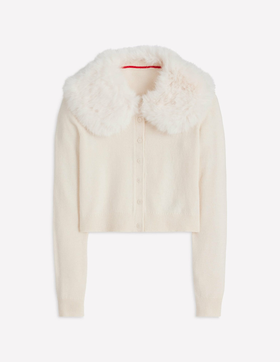 Fur Collar Cropped Cardigan-Warm Ivory / Boden us