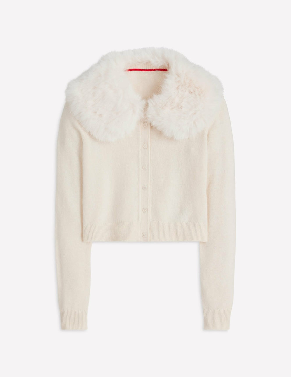 Fur Collar Cropped Cardigan-Warm Ivory / Boden us