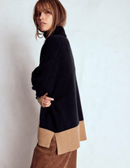 Polly Merino Roll Neck Sweater-Navy, Warm Taupe Colour Block / Boden