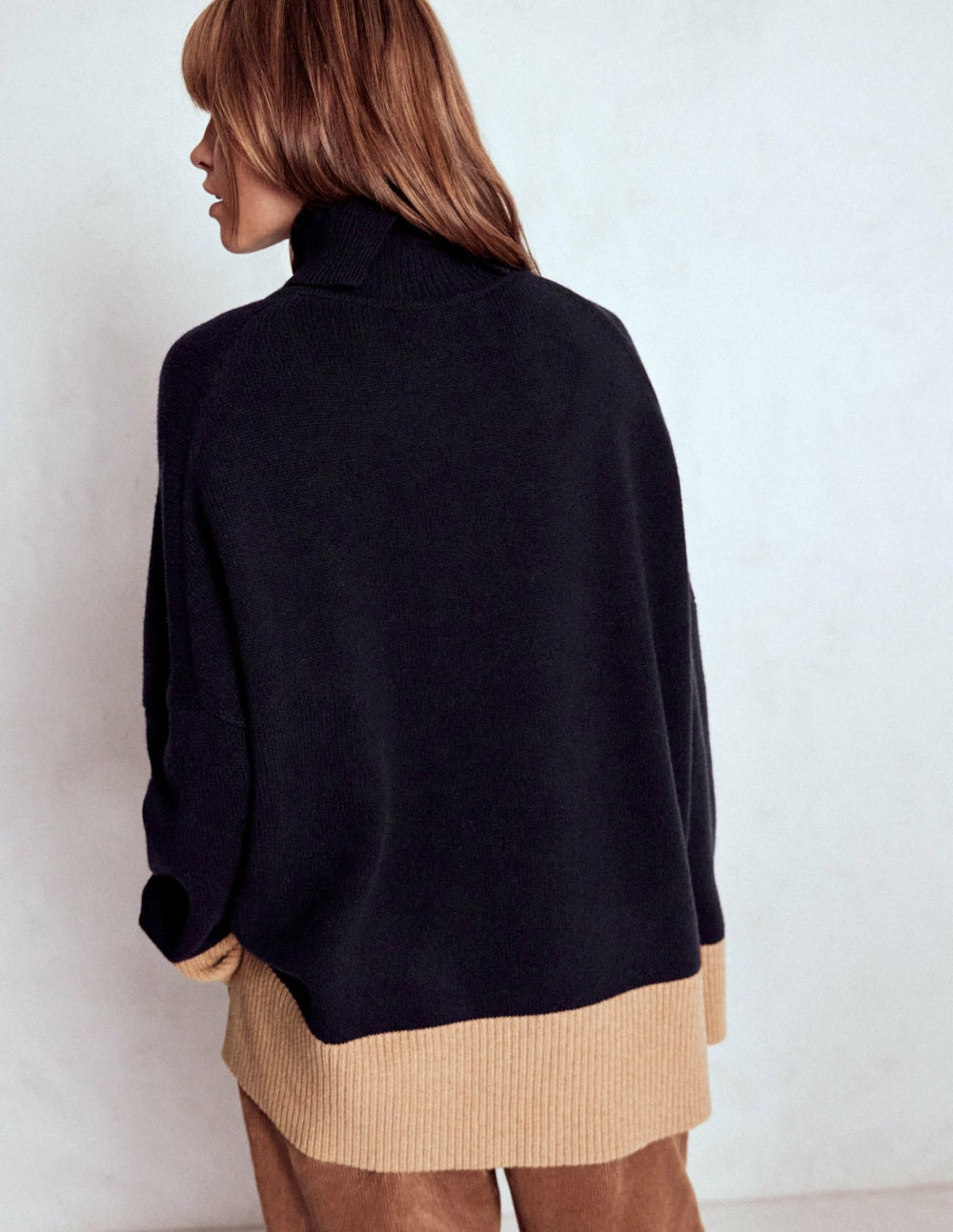 Polly Merino Roll Neck Sweater-Navy, Warm Taupe Colour Block / Boden