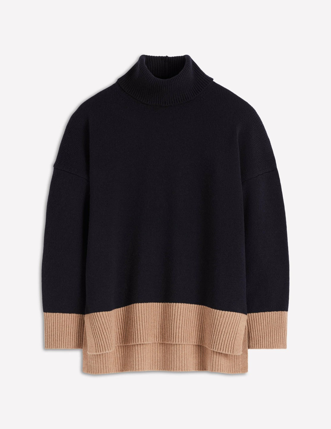 Polly Merino Roll Neck Sweater-Navy, Warm Taupe Colour Block / Boden