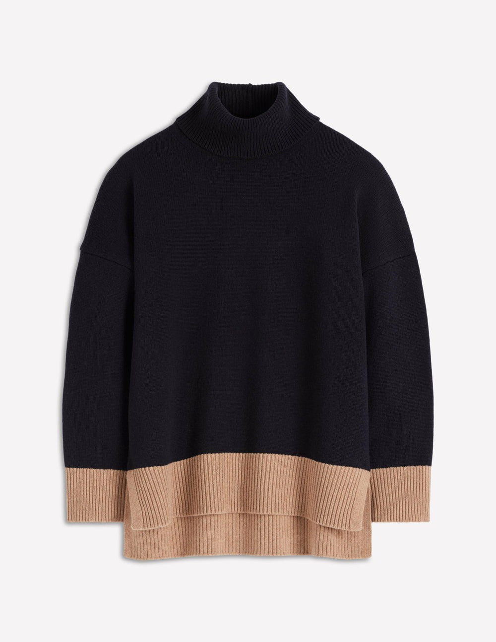 Polly Merino Roll Neck Sweater-Navy, Warm Taupe Colour Block / Boden